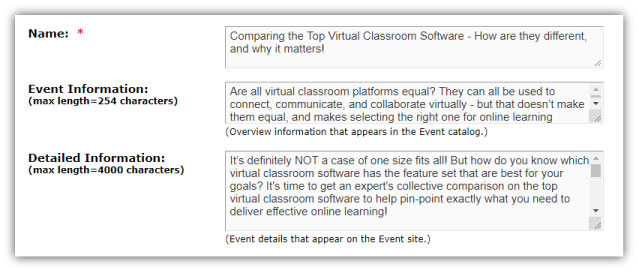 webinar marketing: event details fields