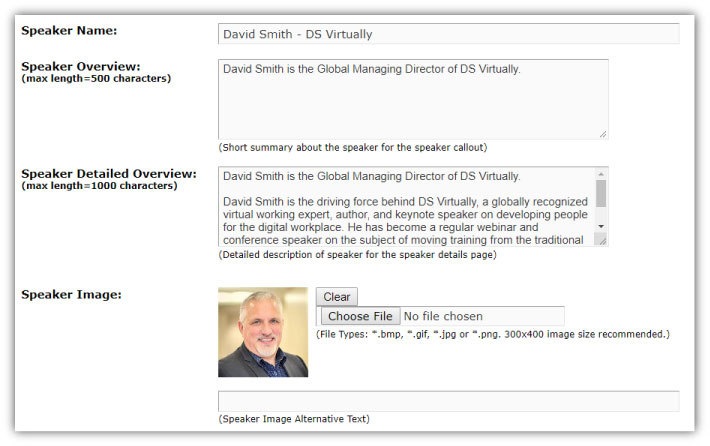 webinar marketing - speaker page details